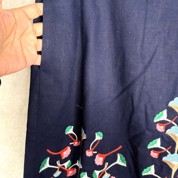 Boden Brooke Embroidered Floral A-Line Linen Cotton Blend Skirt In Blue US Sz 12 - Picture 7 of 8